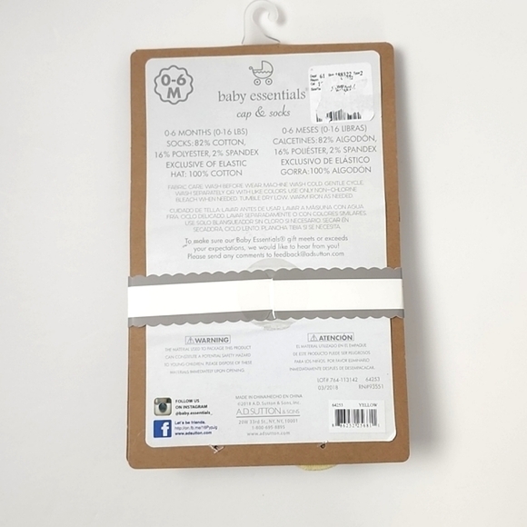 ⭐️3/ $30⭐️ Baby Essentials Baby Cap & Socks 0-6 Months Yellow Grey Animal - Picture 4 of 6